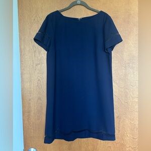 Tahari ASL Navy Blue Sheath Dress Short Sleeve Bateau Neckline